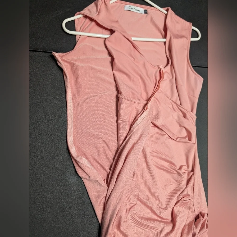 Glory Sunshine Petal Pink Asymmetrical Ruched Bodycon‎ Cocktail Dress Size Large